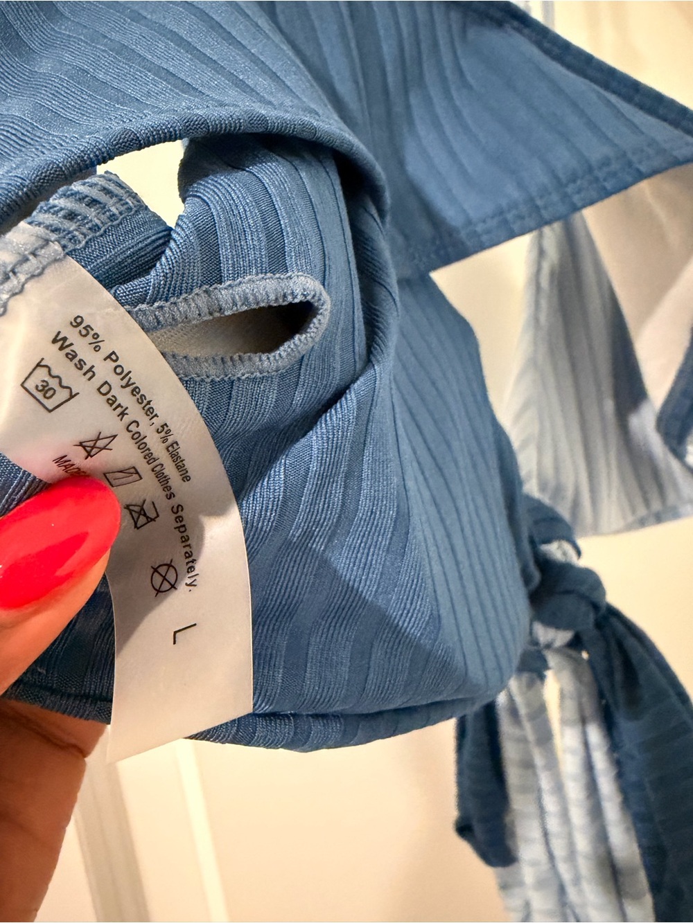 SHEIN Two-Tone Navy and Light Blue Ribbed Tie-Front Bikini - Picture 8 of 8